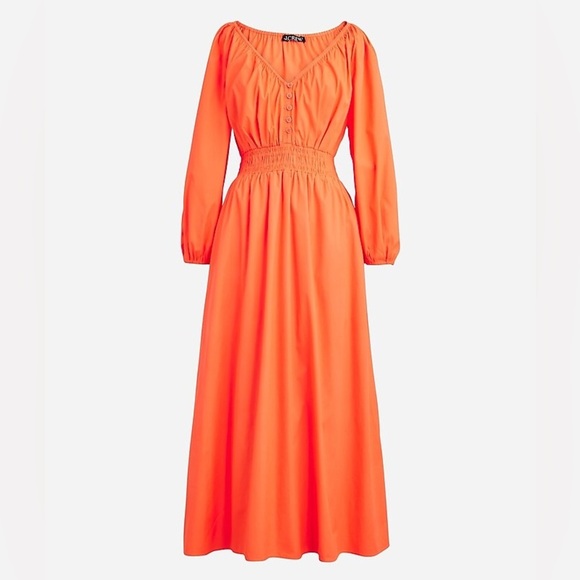 J. Crew V Neck Midi Dress in Cotton Poplin Orange Size XS - Picture 1 of 9